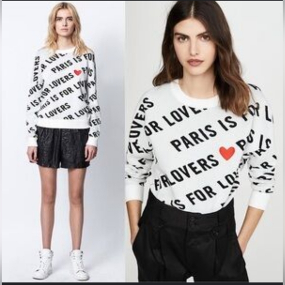 Zadig & Voltaire Paris is for Lovers 100% cotton black & white sweater size M - Picture 1 of 7
